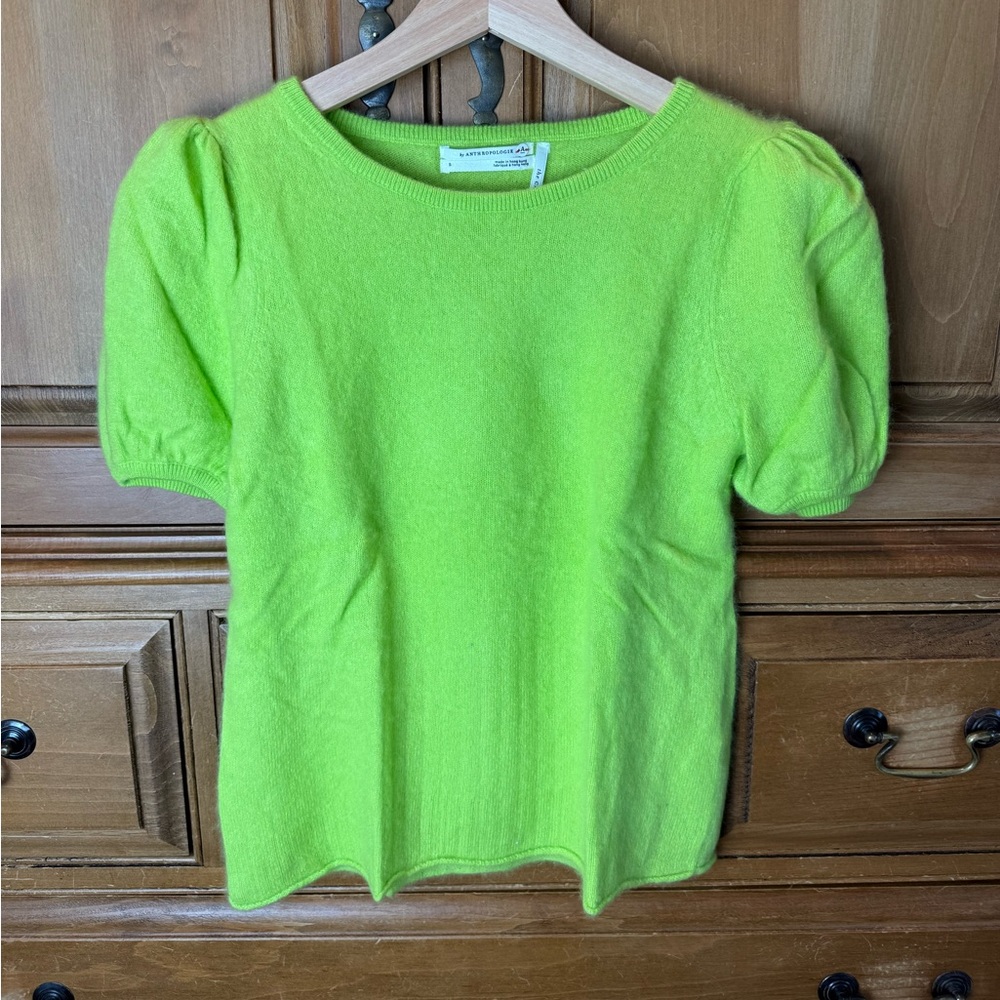 Anthropologie Bright Green Cashmere Sweater Top